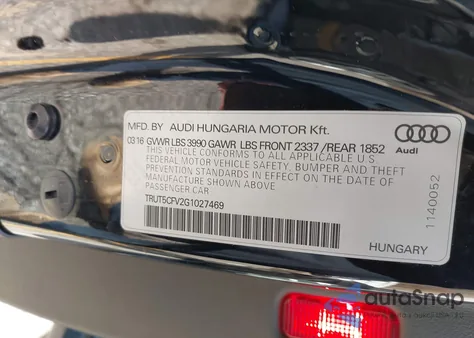 2016 Audi Tt 2.0T z USA, uszkodzony, nr VIN TRUT5CFV2G1027469